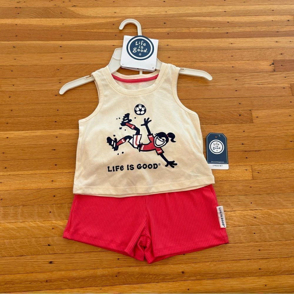 Life is Good 2 piece soccer set tank top and shorts NWT